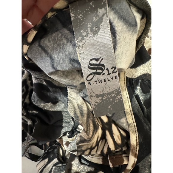 S - Twelve cream brown gray animal print long sleeves wrap dress size small - Picture 4 of 14